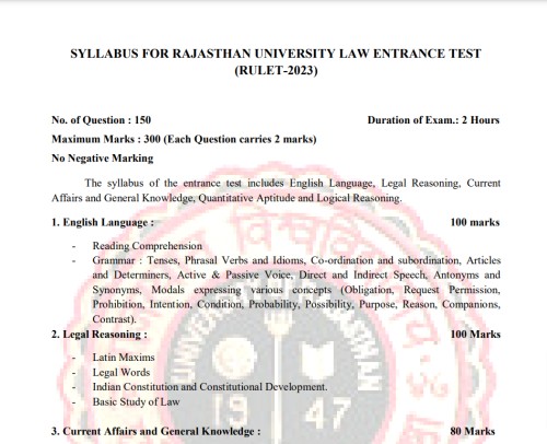 Download RULET Syllabus 2024 & Exam Pattern PDF