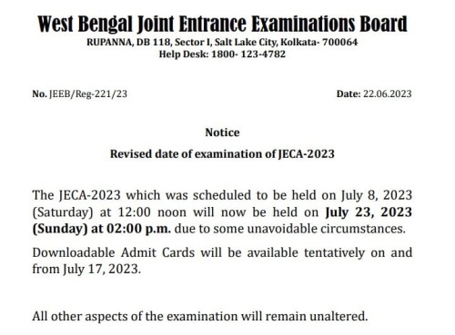 West Bengal JECA Exam Date 2023