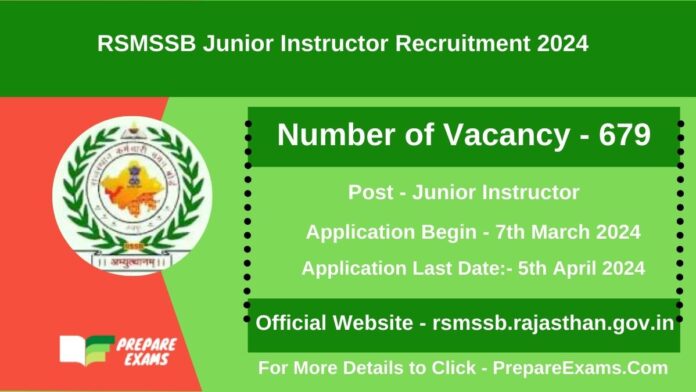 RSMSSB Junior Instructor Recruitment 2024: 679 POSTS, SALARY, ELIGIBILITY, SELECTION PROCESS AND HOW TO APPLY