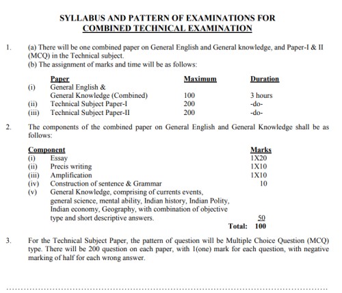 NPSC Combined Technical Services Exam Pattern 2024
