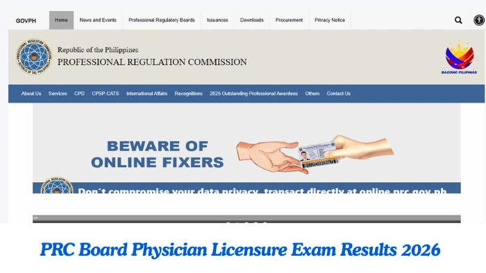PRC Board Physician Licensure Exam Results 2026
