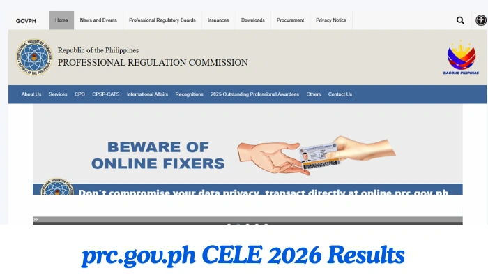 prc.gov.ph CELE 2026 Results