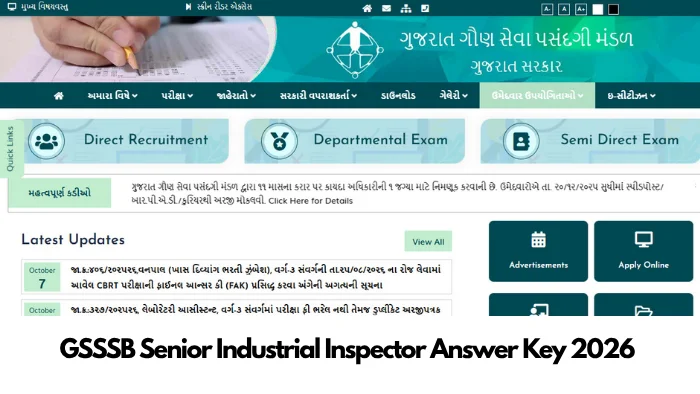 GSSSB Senior Industrial Inspector Answer Key 2026