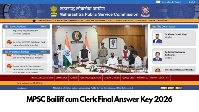 MPSC Bailiff cum Clerk Final Answer Key 2026